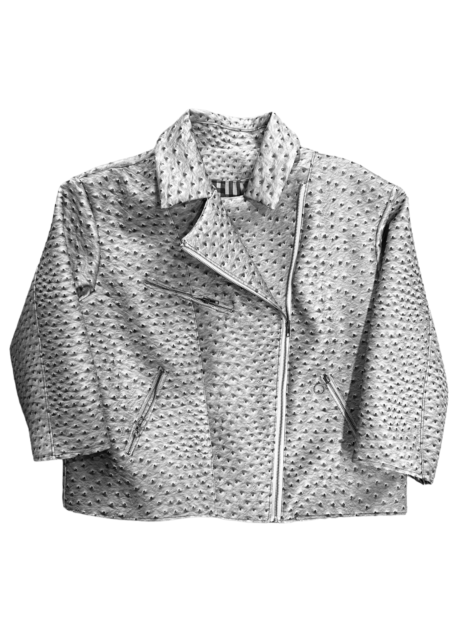 OSTRICH FOLLICLE PRINT BIKER JACKET