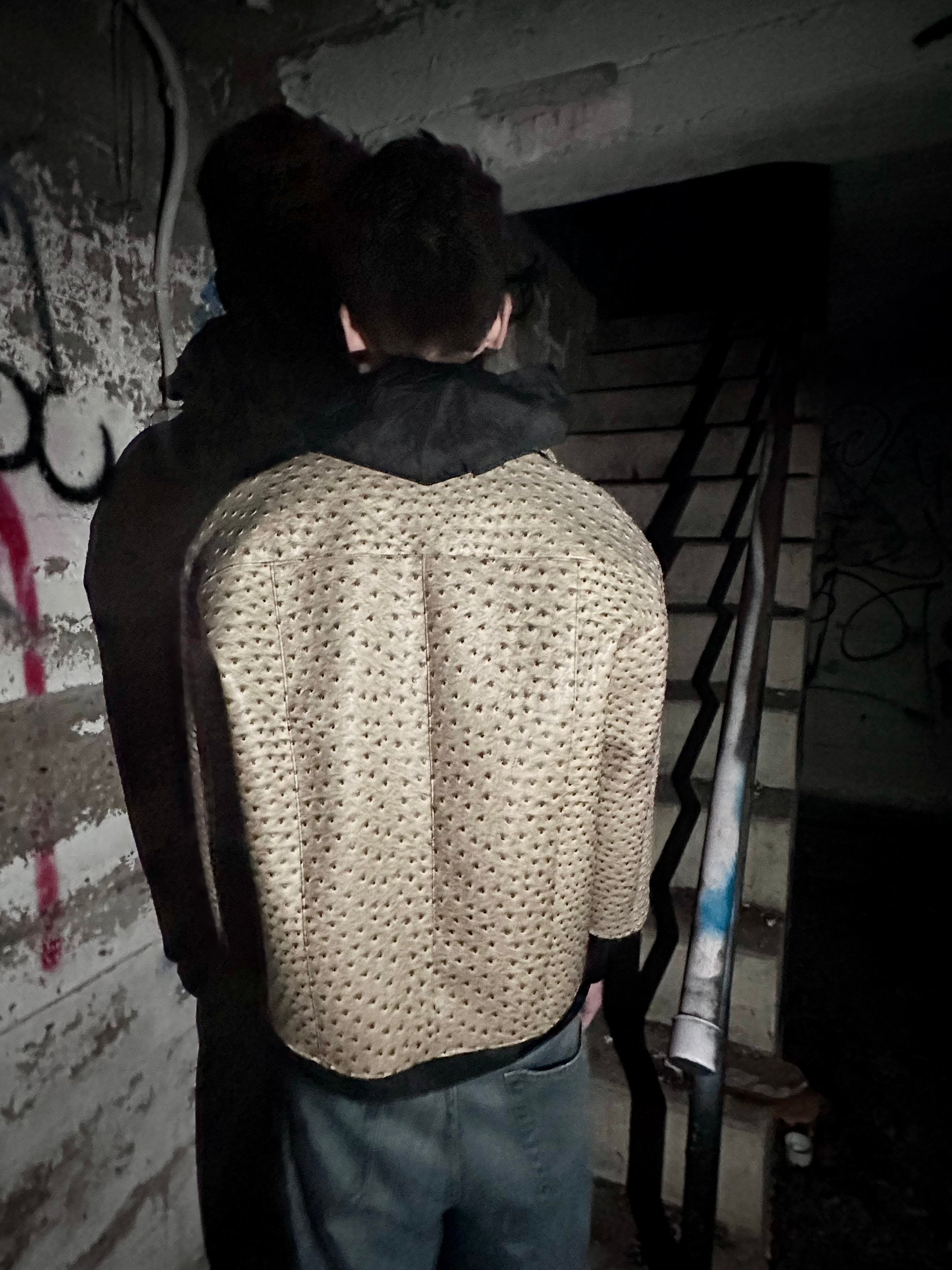 OSTRICH FOLLICLE PRINT BIKER JACKET
