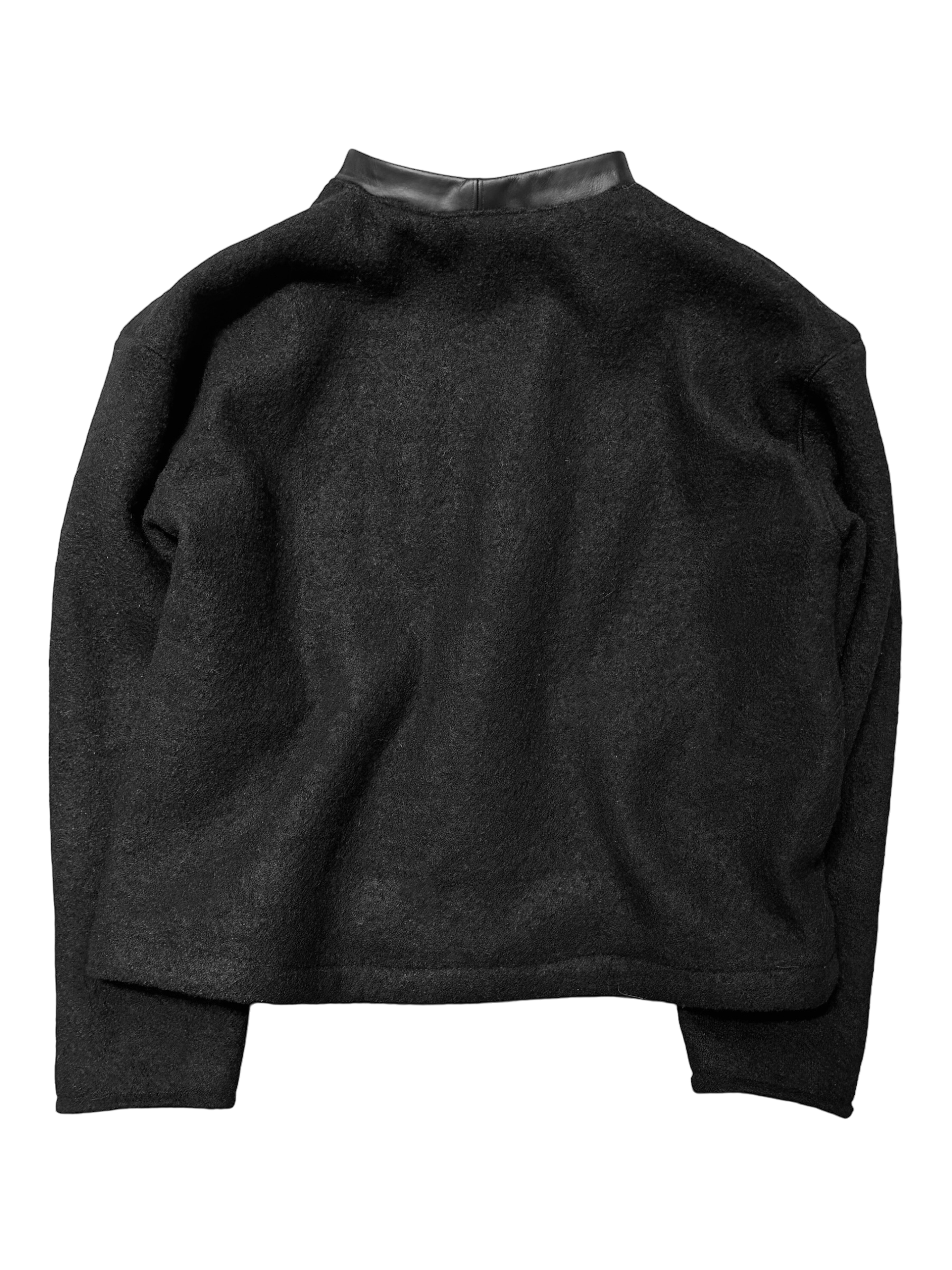 WATER REPELLANT BOILED WOOL ZIP-UP WITH LEATHER DETAILING